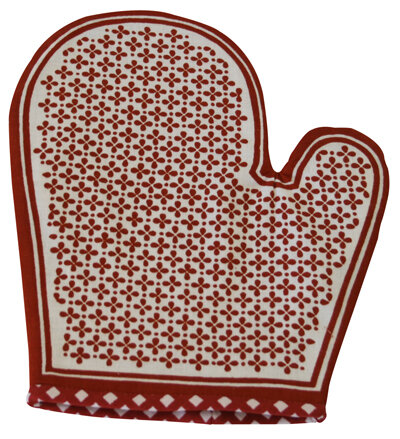 Topfhandschuh &bdquo;Bl&auml;ttchen&ldquo; links TH 42b-2 rot/wei&szlig;