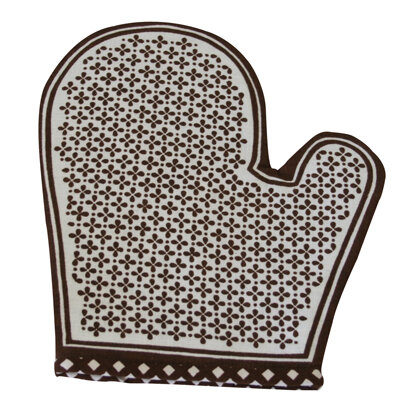 Topfhandschuh &bdquo;Bl&auml;ttchen&ldquo; links TH 42b-3 braun/wei&szlig;