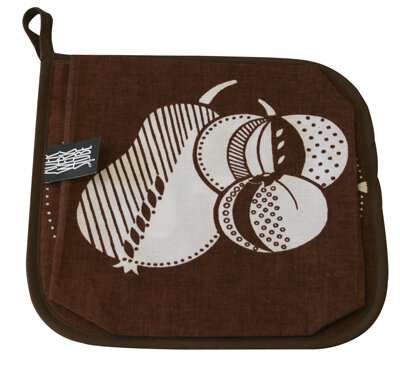 Topflappen &bdquo;Obst&ldquo; THL 48d-3 braun/wei&szlig;