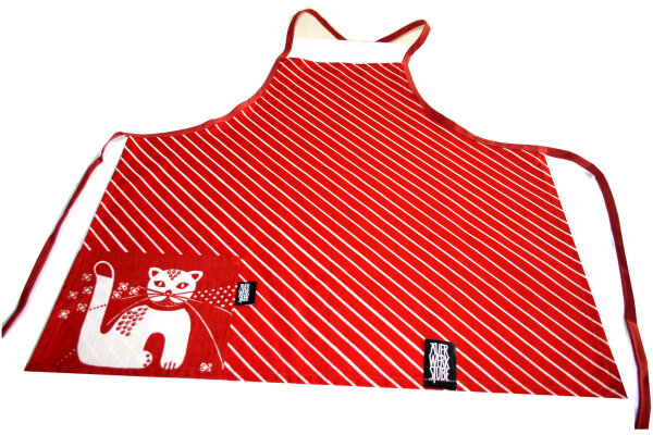 Kindersch&uuml;rze "Schr&auml;gstreifen"KS 6b-2 Katze rot/wei&szlig; Gr.116