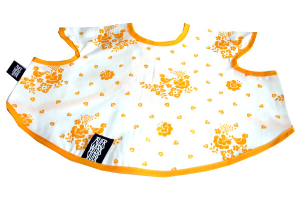 Kinderkittel "V&ouml;gelchen" KS 7-5 gelb/wei&szlig; Gr.98
